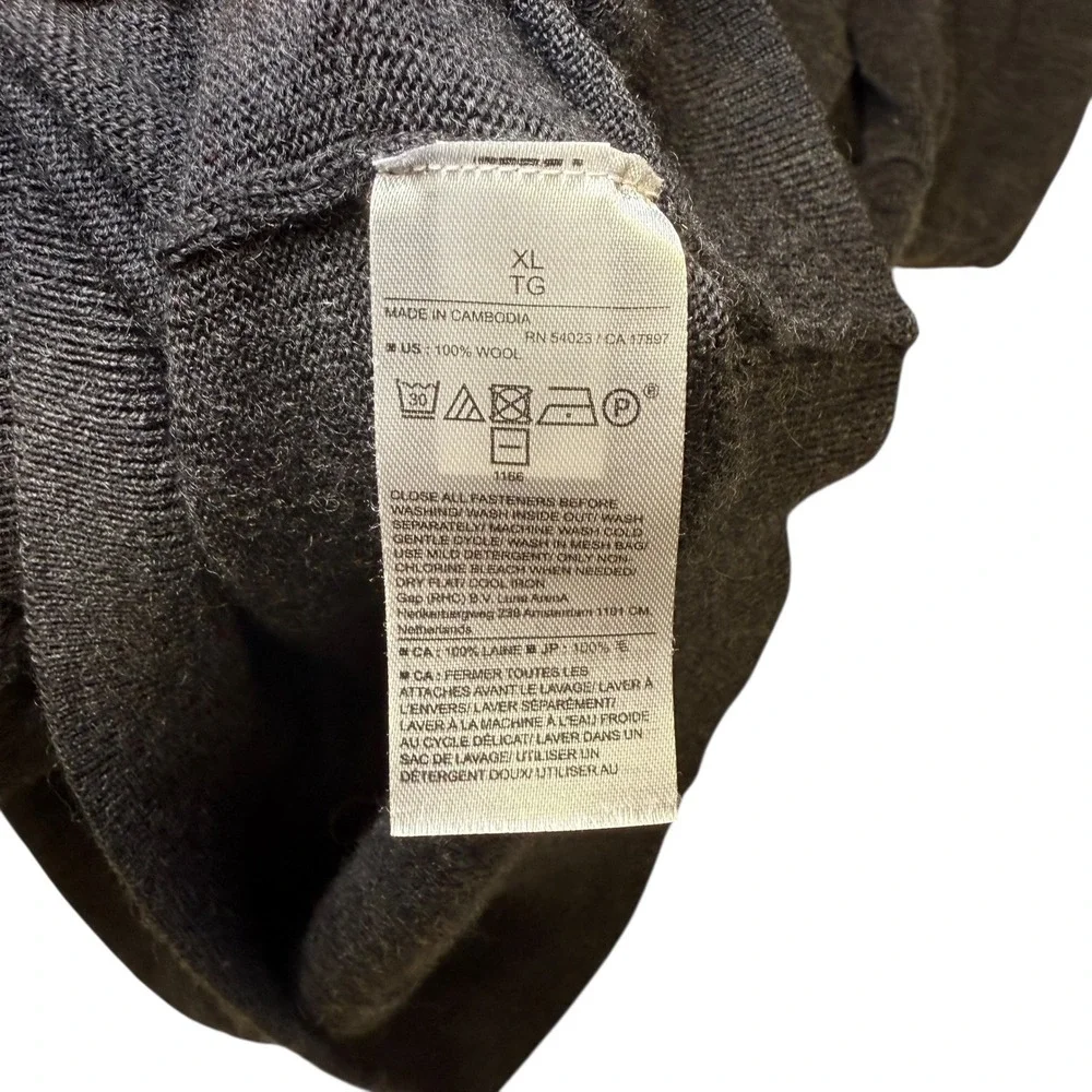 Banana‎ Republic Men's Charcoal Gray 100% Merino Wool 1/4 Zip Sweater XL